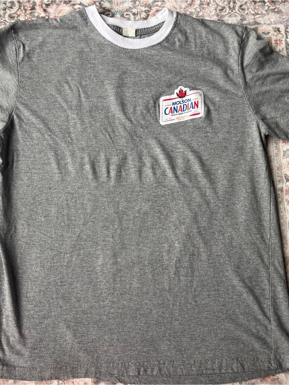 Molson Canadian Vintage Grey Ringer Short Sleeve Tee - Men's XL Casual Shirt